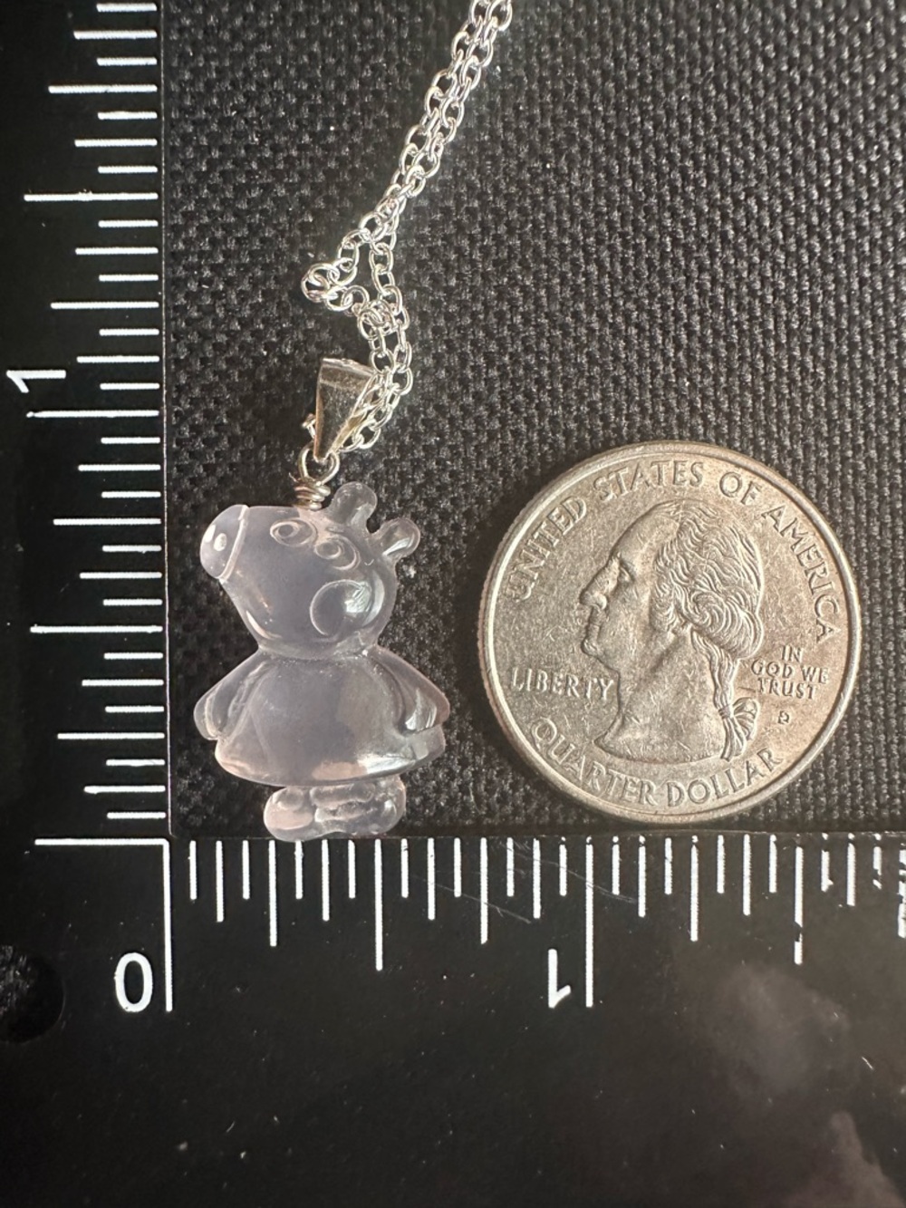 Light Pink Rose Quartz Peppa Pig Pendant Necklace, Sterling Silver Bail - Picture 9 of 10